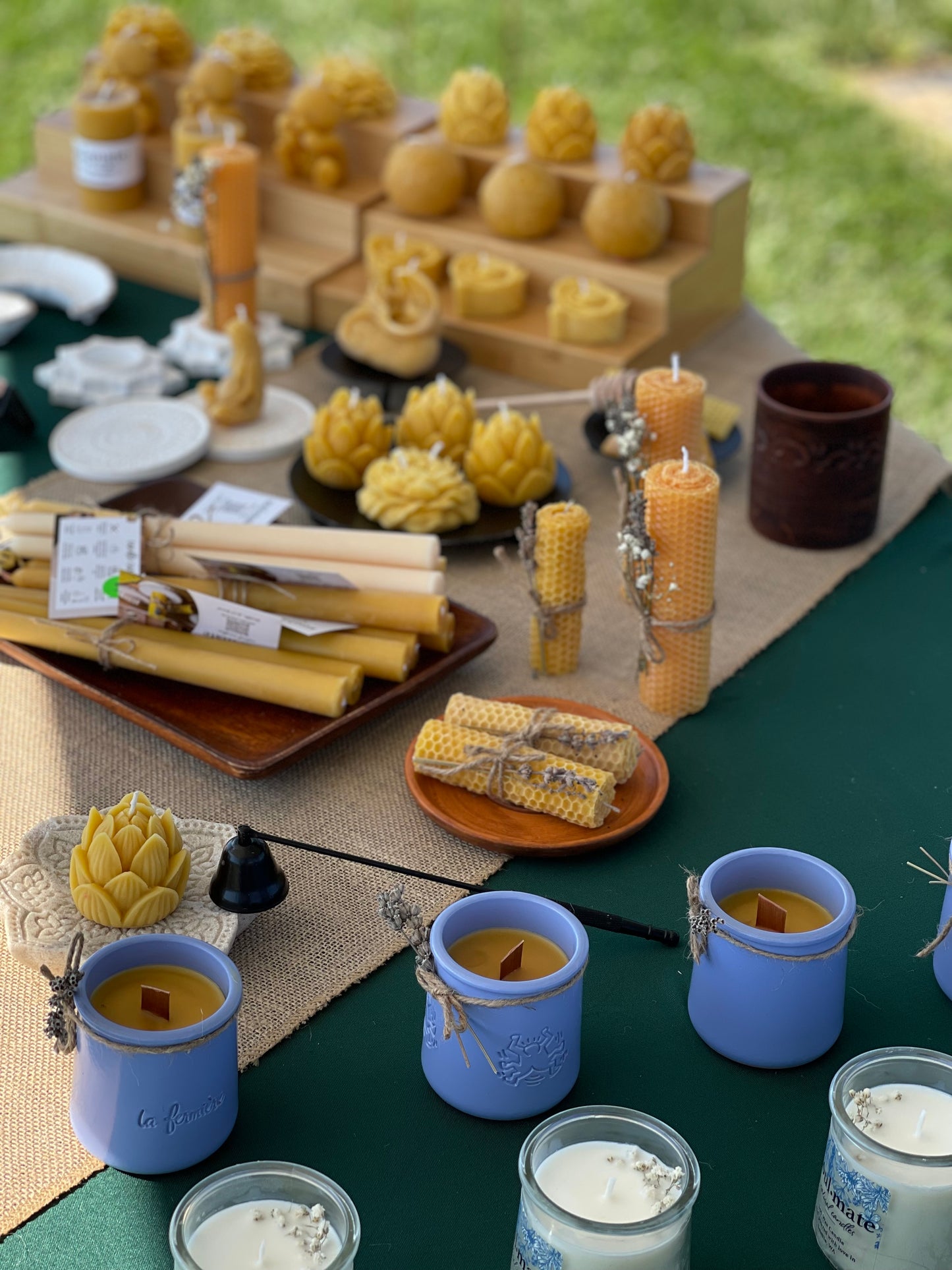 Beeswax candle in ceramic jar